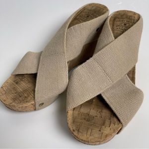 Lucky Brand Cork Wedge Elastic Straps Sandals Linen Beige Size 7.5